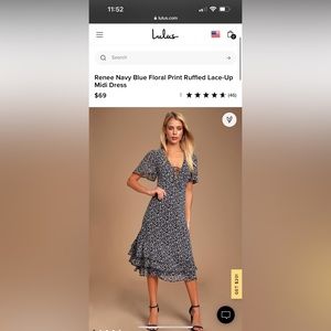 Renee Navy Blue Floral Print Ruffled Lace-Up Midi Dress